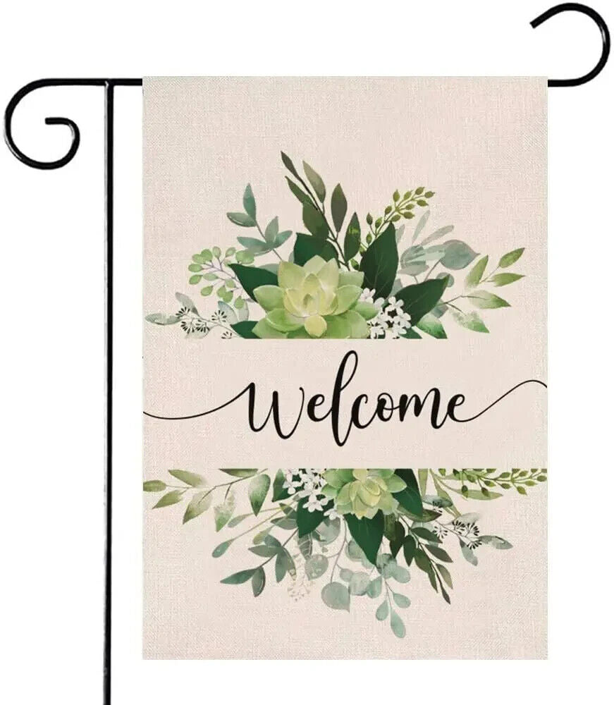 Beautiful Green Flowers Welcome Garden Flag Double Sided 12" x 18" NEW! Home & Garden:Yard, Garden & Outdoor Living:Décor:Flags Cozy Home Treasures